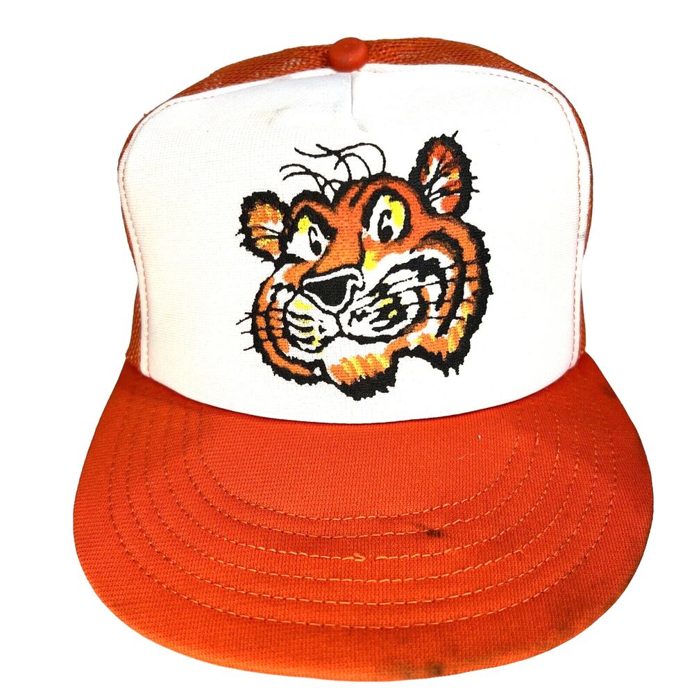 Vintage Exxon Tiger Logo Snapback Hat Mesh Trucker Cap Made In USA Bengals Flat